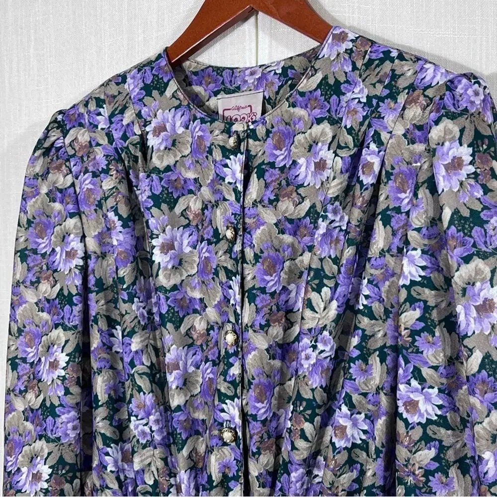 Vintage 70’s California Looks Floral Long Sleeve Button Front Dress Size 12P